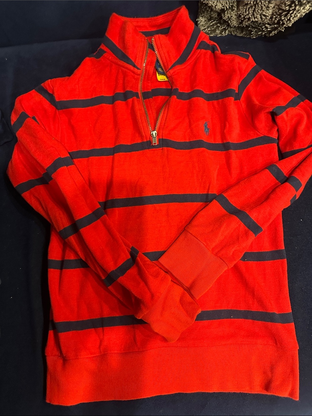 Polo by Ralph Lauren Red Quarter-Zip Sweater with Navy Stripes